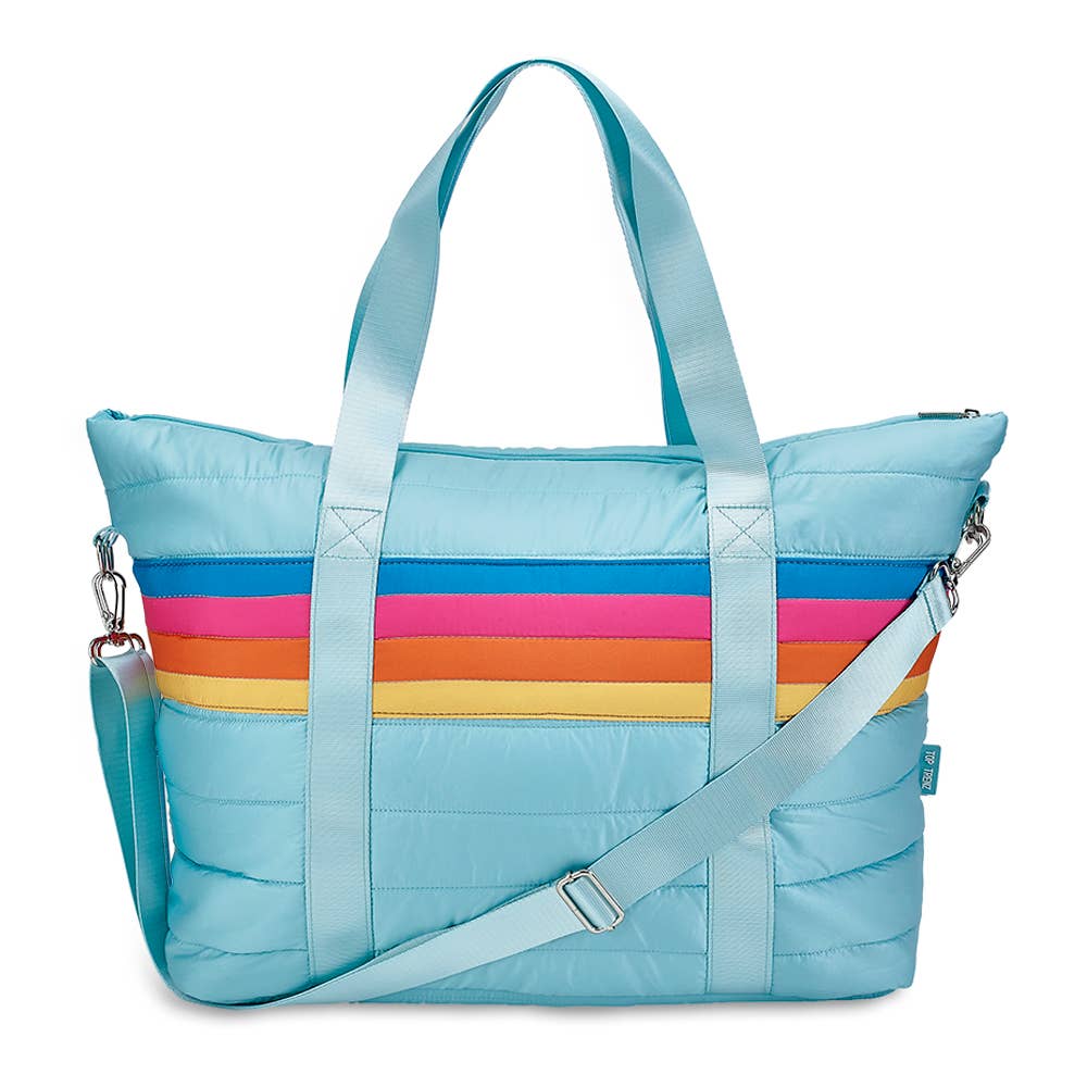 Top Trenz Inc | Blue Puffer Tote Bag Retro Stripe – Wonder and Wilde
